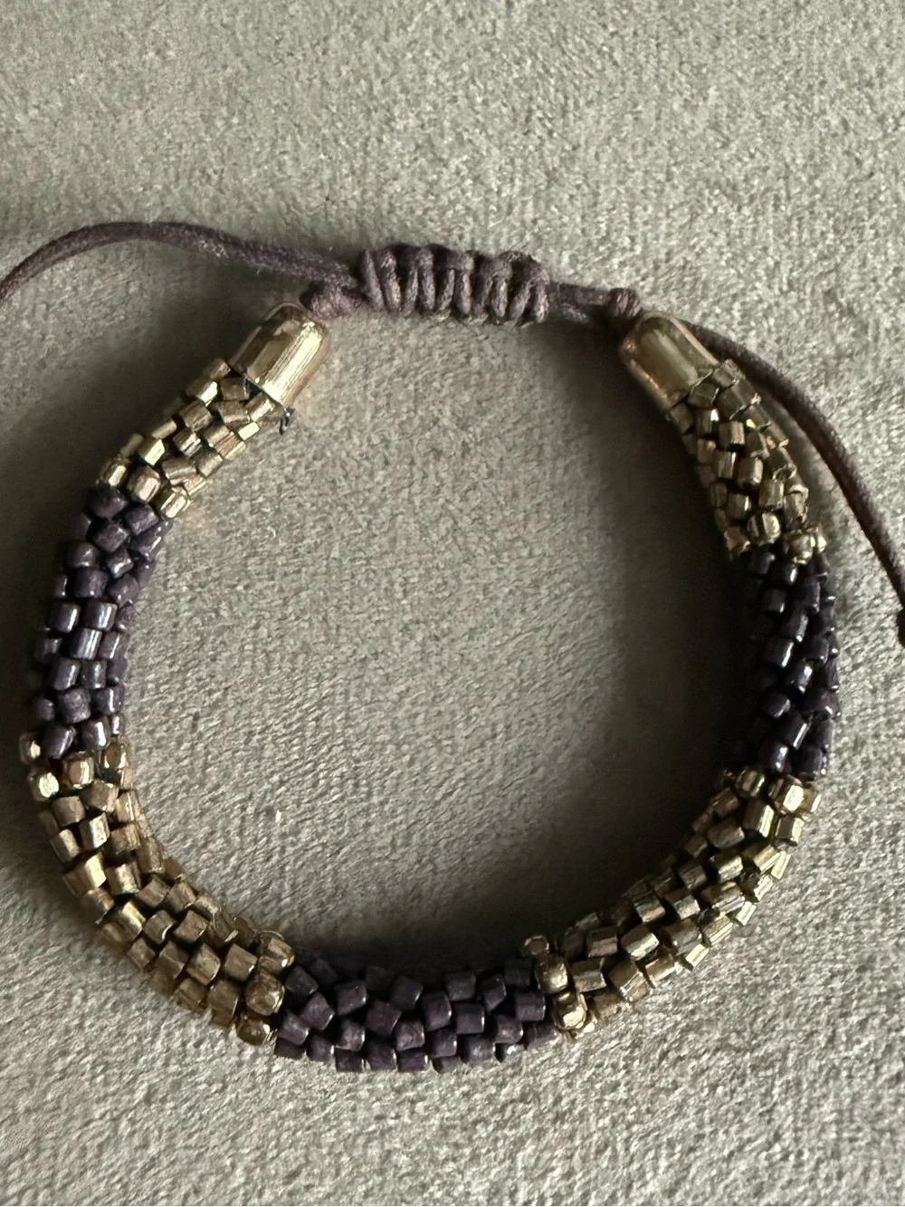 Beaded Gold and Purple Adjustable Bracelet